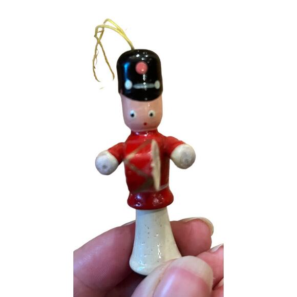 Set Of 4 VTG Wooden Ornaments Rocking Horse Angel Drummer Band Major Miniatures - Picture 2 of 9